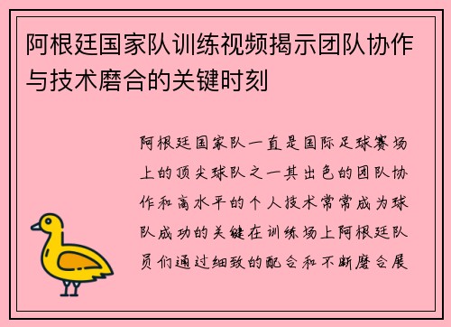 阿根廷国家队训练视频揭示团队协作与技术磨合的关键时刻